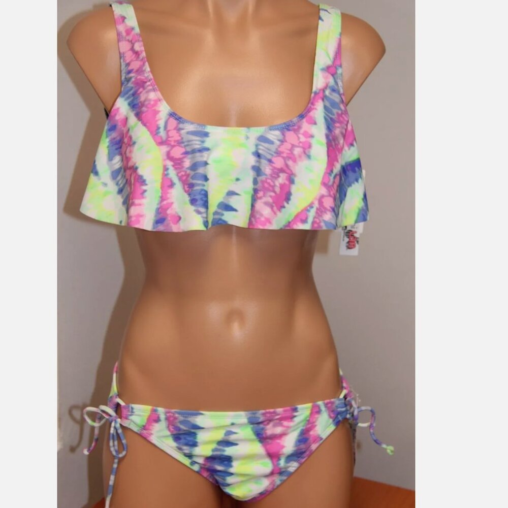 NWT The Bikini LAB Swimsuit 2pc Bikini Set Sz M OCN Ruffled Tie sides